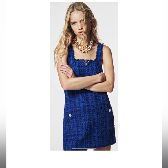 ZARA Blue Textured Pinafore Dress, Size: S - Picture 2 of 7